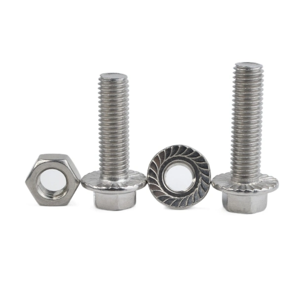 DIN 6921 Grade 8 Zinc Coated 304 316 Stainless Steel Partiall Threaded Fully Threaded Serrated Flange Bolt ISO4162/En1665 Hex Flange Screws Flange Bolt Fastener